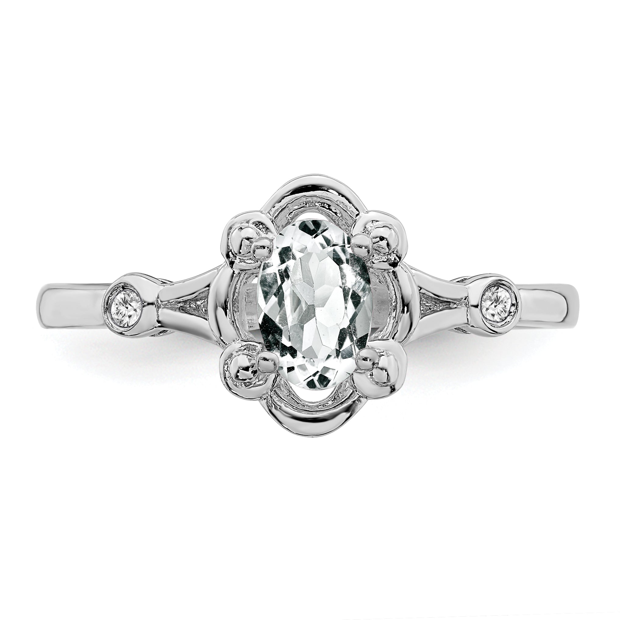 Sterling Silver Rhodium-plated White Topaz & Diamond Ring