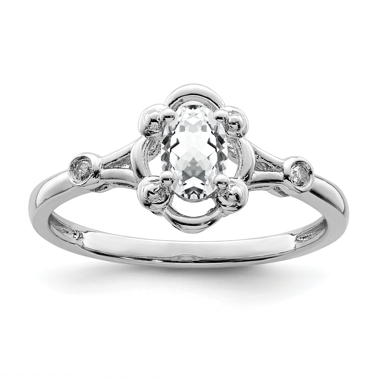 Sterling Silver Rhodium-plated White Topaz & Diamond Ring