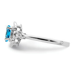 Sterling Silver Rhodium-plated Light Swiss Blue Topaz & Diamond Ring