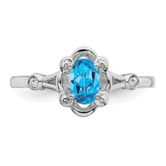 Sterling Silver Rhodium-plated Light Swiss Blue Topaz & Diamond Ring