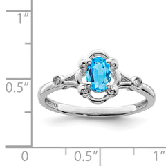 Sterling Silver Rhodium-plated Light Swiss Blue Topaz & Diamond Ring