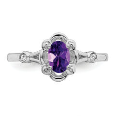 Sterling Silver Rhodium-plated Amethyst & Diamond Ring