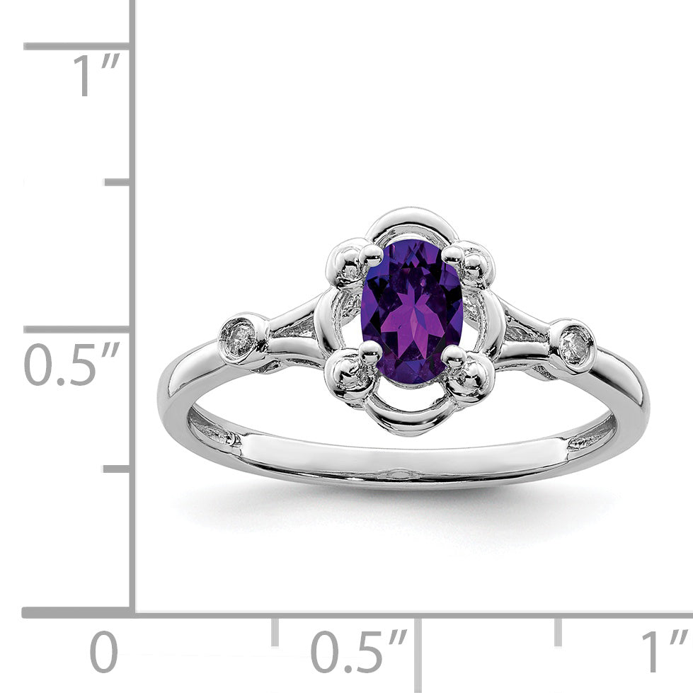 Sterling Silver Rhodium-plated Amethyst & Diamond Ring