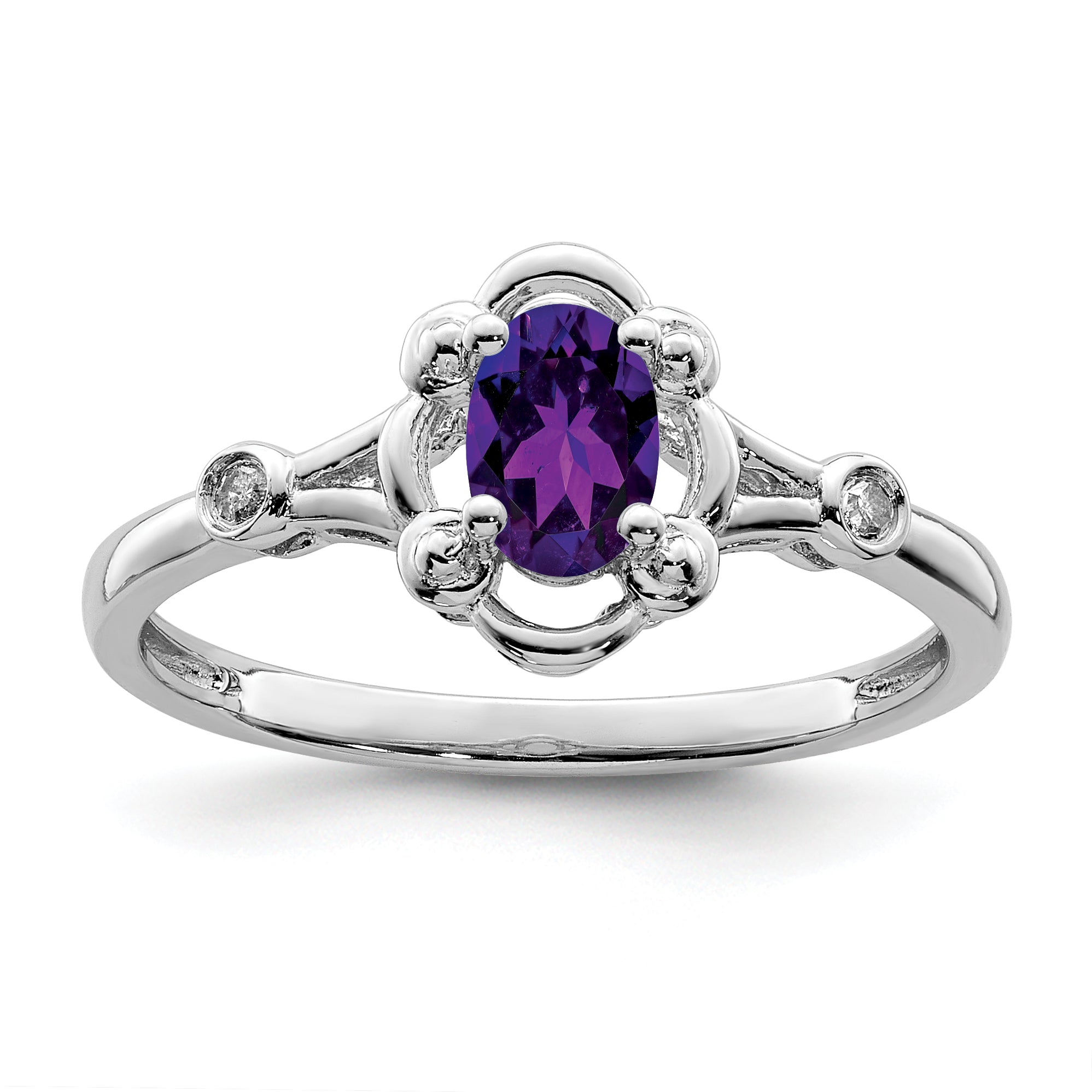 Sterling Silver Rhodium-plated Amethyst & Diamond Ring