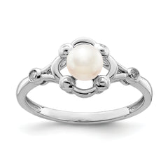 Sterling Silver Rhodium-plated Fresh Water Cultured Pearl & Diamond Ring