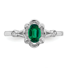 Sterling Silver Rhodium-plated Created Emerald & Diamond Ring