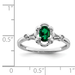 Sterling Silver Rhodium-plated Created Emerald & Diamond Ring