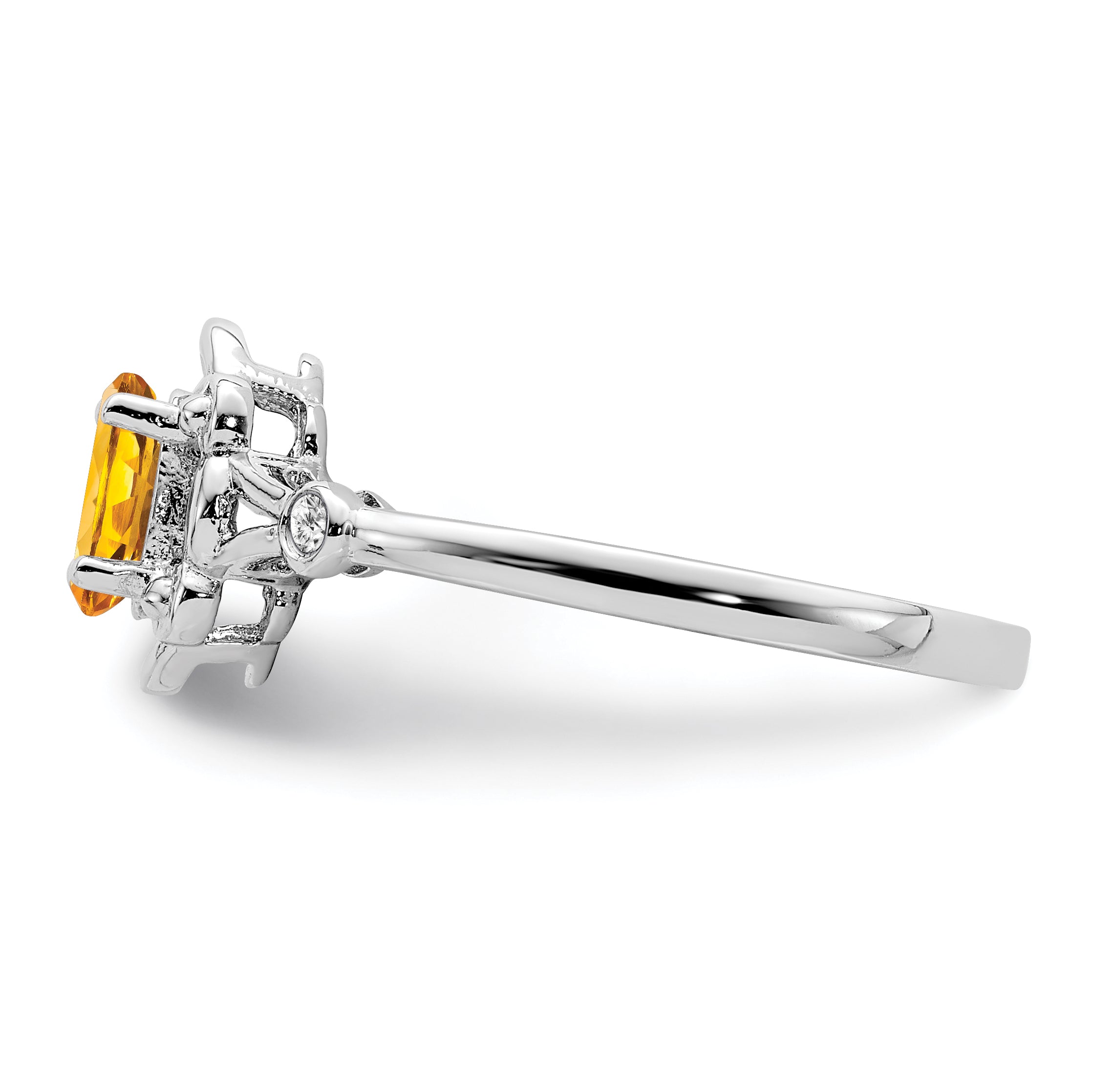 Sterling Silver Rhodium-plated Citrine & Diamond Ring