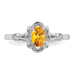 Sterling Silver Rhodium-plated Citrine & Diamond Ring