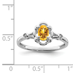 Sterling Silver Rhodium-plated Citrine & Diamond Ring