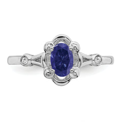 Sterling Silver Rhodium-plated Created Sapphire & Diamond Ring