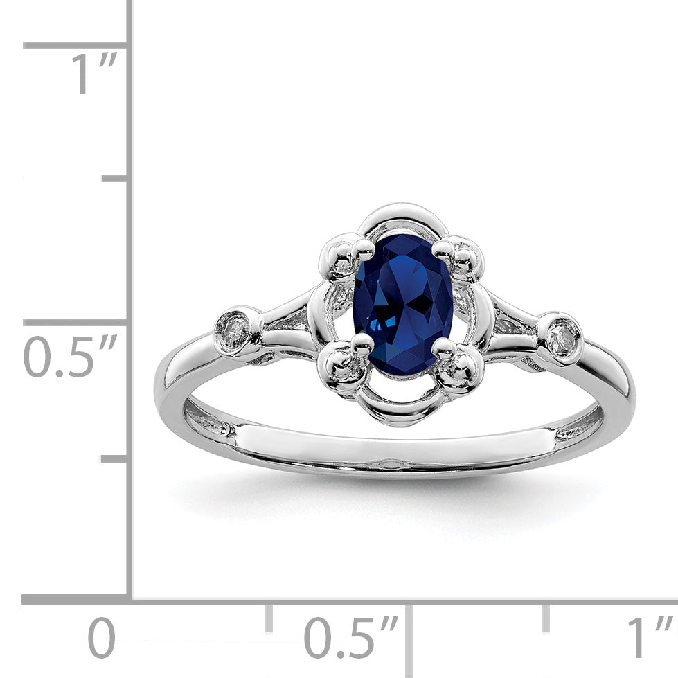 Sterling Silver Rhodium-plated Created Sapphire & Diamond Ring