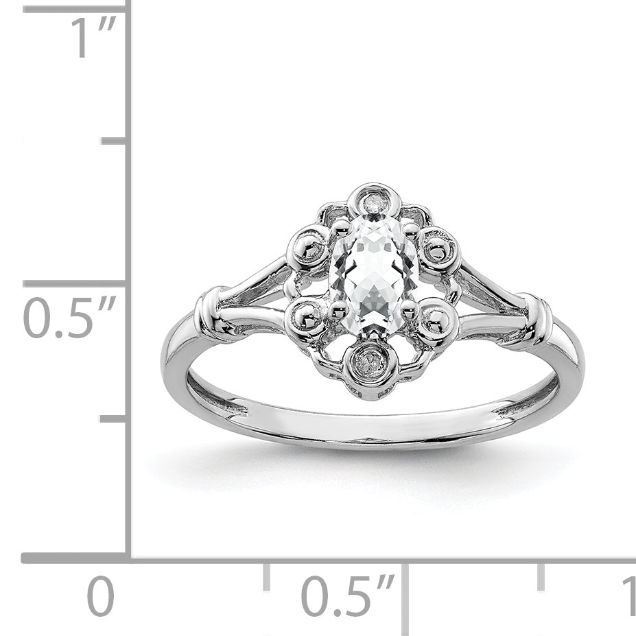 Sterling Silver Rhodium-plated White Topaz & Diamond Ring