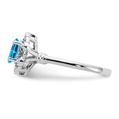 Sterling Silver Rhodium-plated Light Swiss Blue Topaz & Diamond Ring