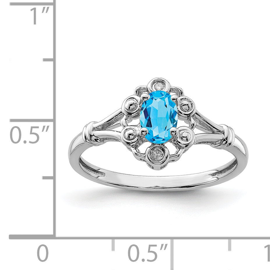 Sterling Silver Rhodium-plated Light Swiss Blue Topaz & Diamond Ring