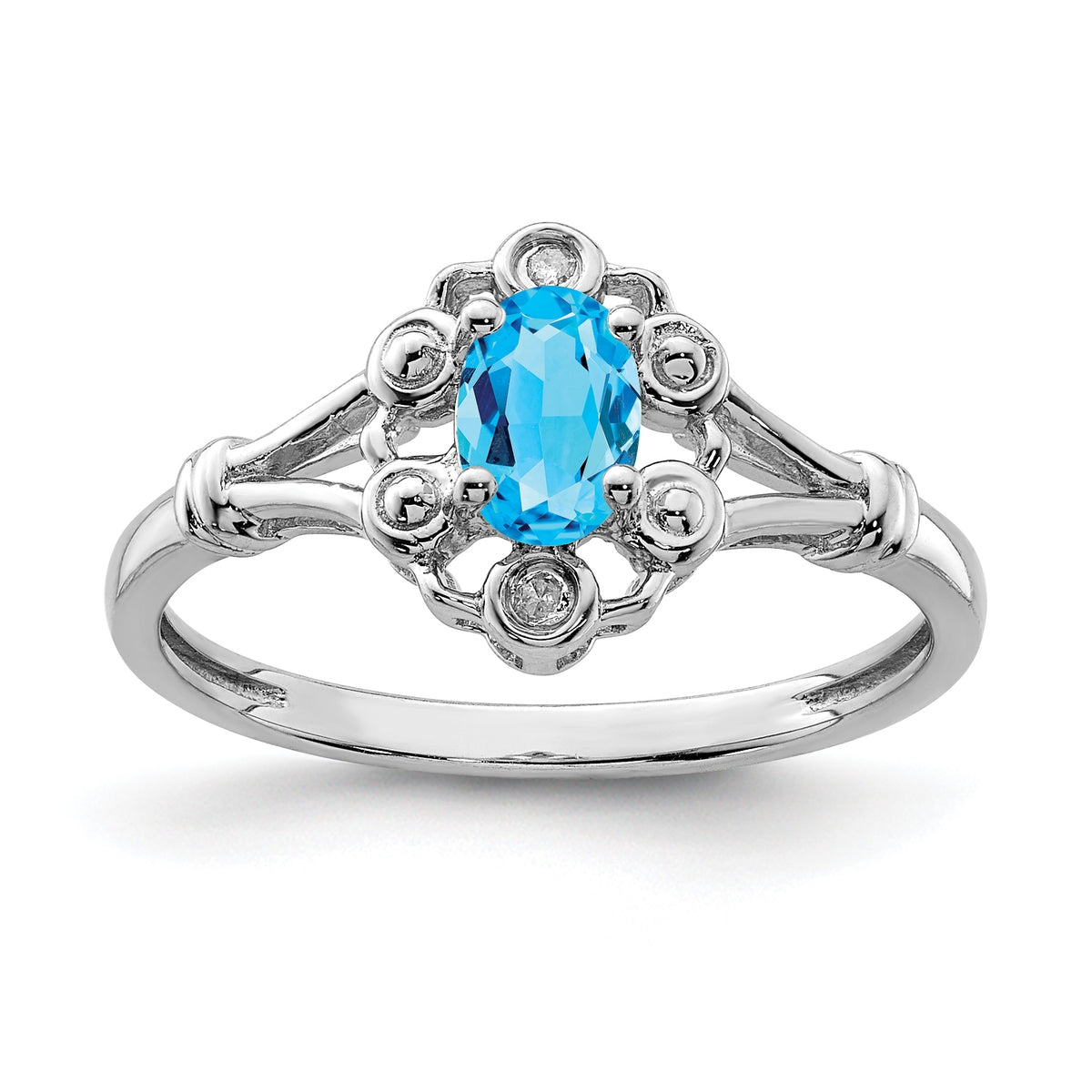 Sterling Silver Rhodium-plated Light Swiss Blue Topaz & Diamond Ring