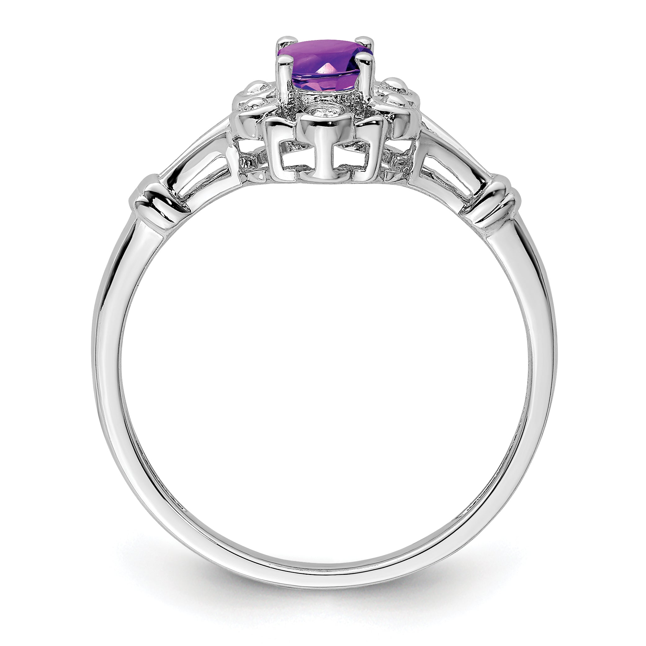 Sterling Silver Rhodium-plated Amethyst & Diamond Ring