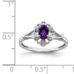 Sterling Silver Rhodium-plated Amethyst & Diamond Ring