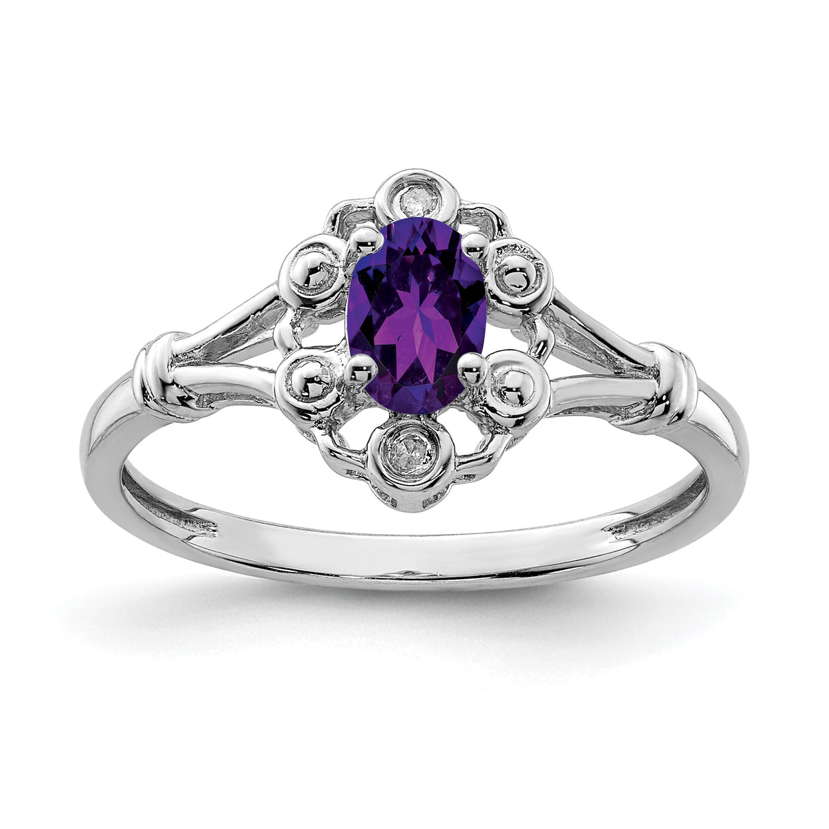 Sterling Silver Rhodium-plated Amethyst & Diamond Ring