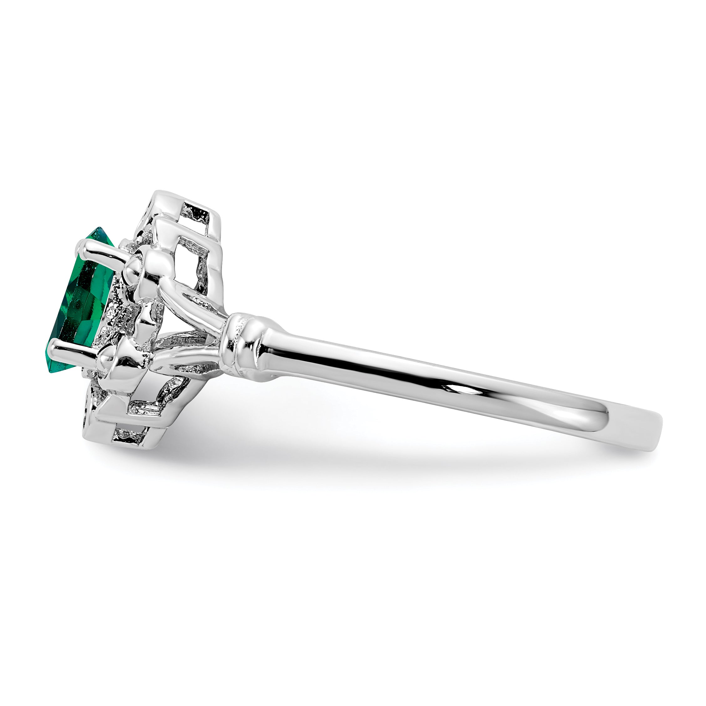 Sterling Silver Rhodium-plated Created Emerald & Diamond Ring