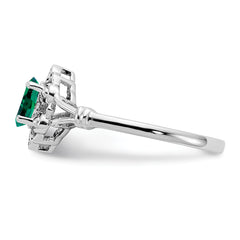 Sterling Silver Rhodium-plated Created Emerald & Diamond Ring