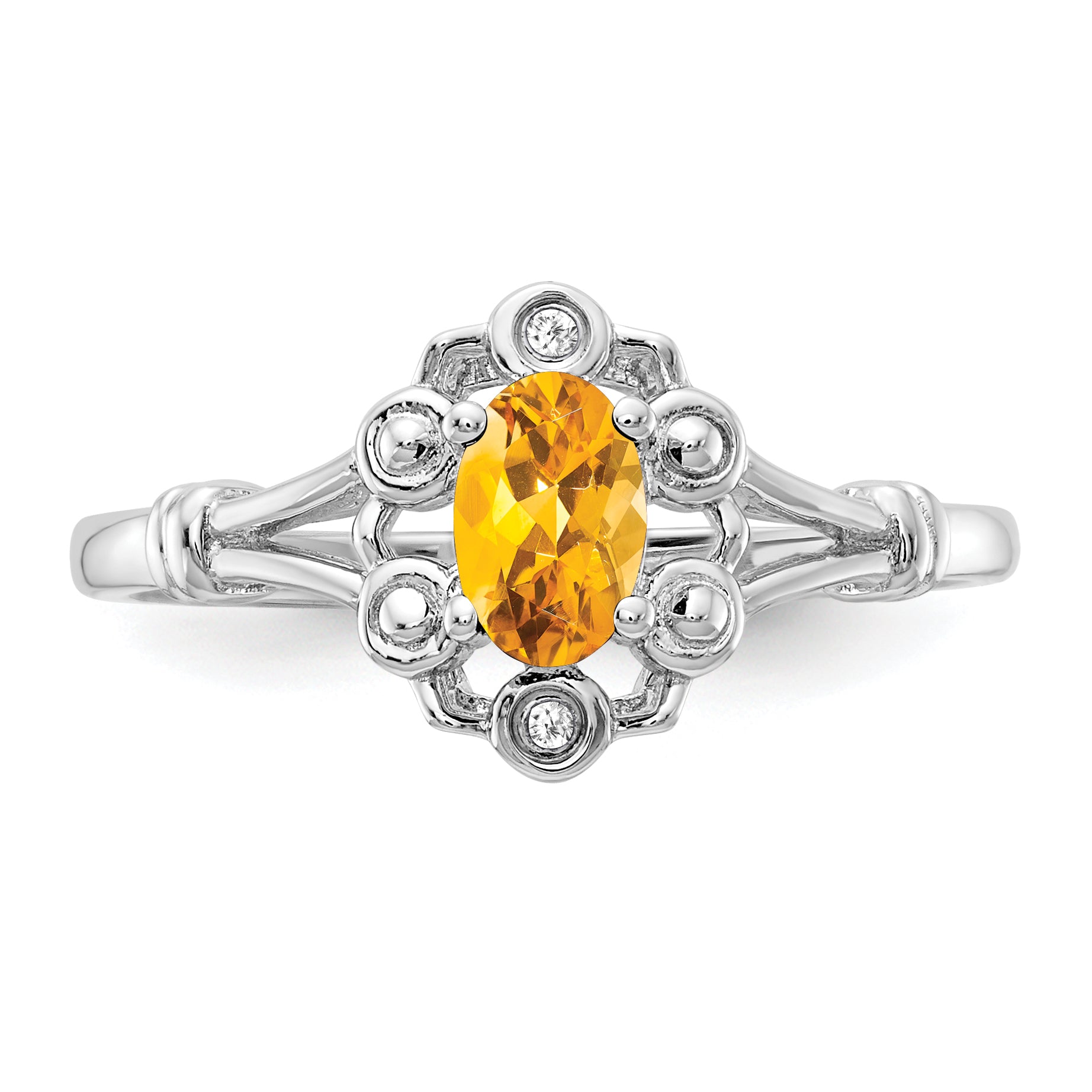 Sterling Silver Rhodium-plated Citrine & Diamond Ring