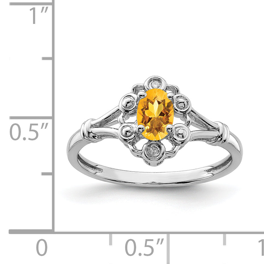 Sterling Silver Rhodium-plated Citrine & Diamond Ring