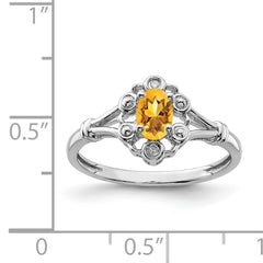 Sterling Silver Rhodium-plated Citrine & Diamond Ring