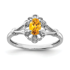 Sterling Silver Rhodium-plated Citrine & Diamond Ring