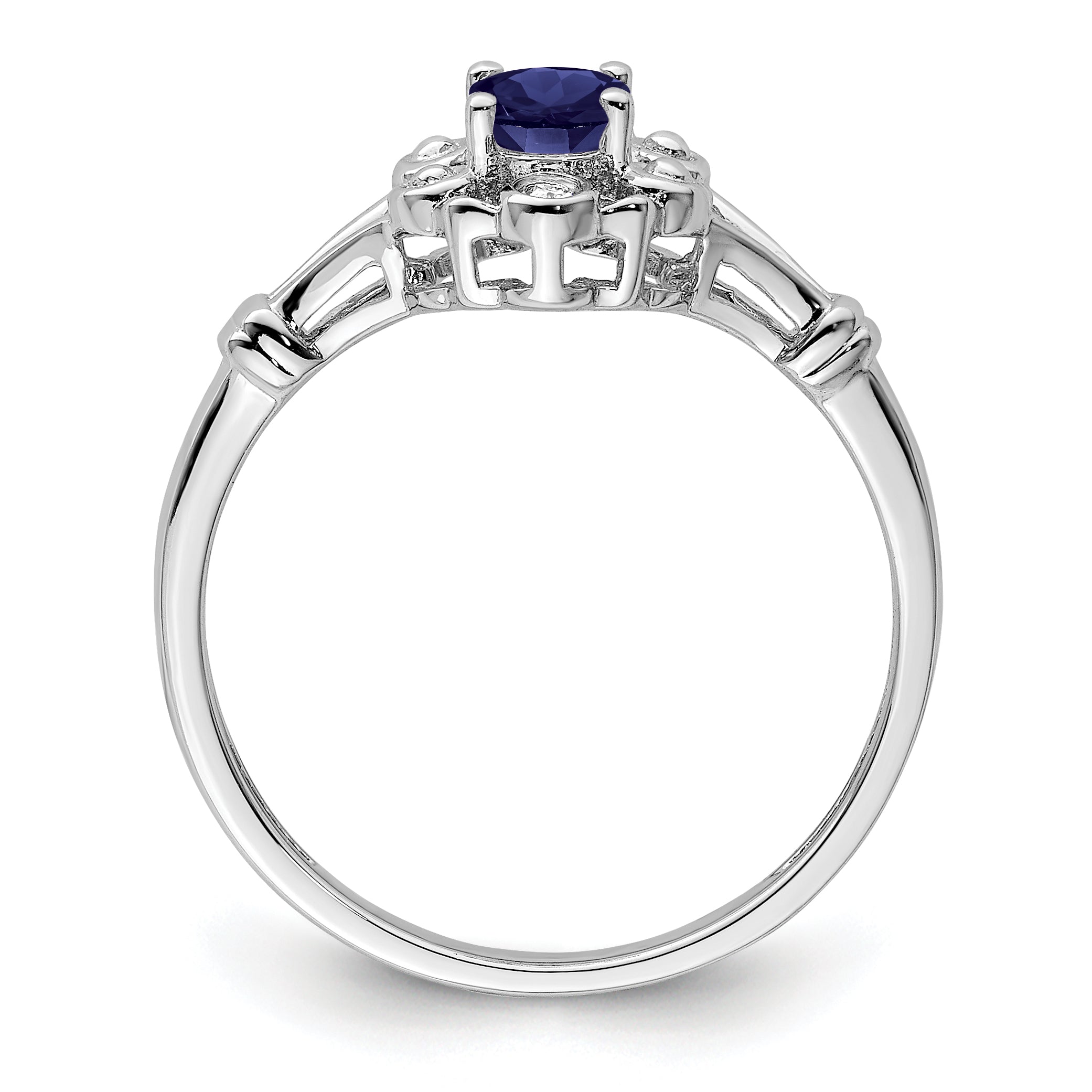 Sterling Silver Rhodium-plated Created Sapphire & Diamond Ring