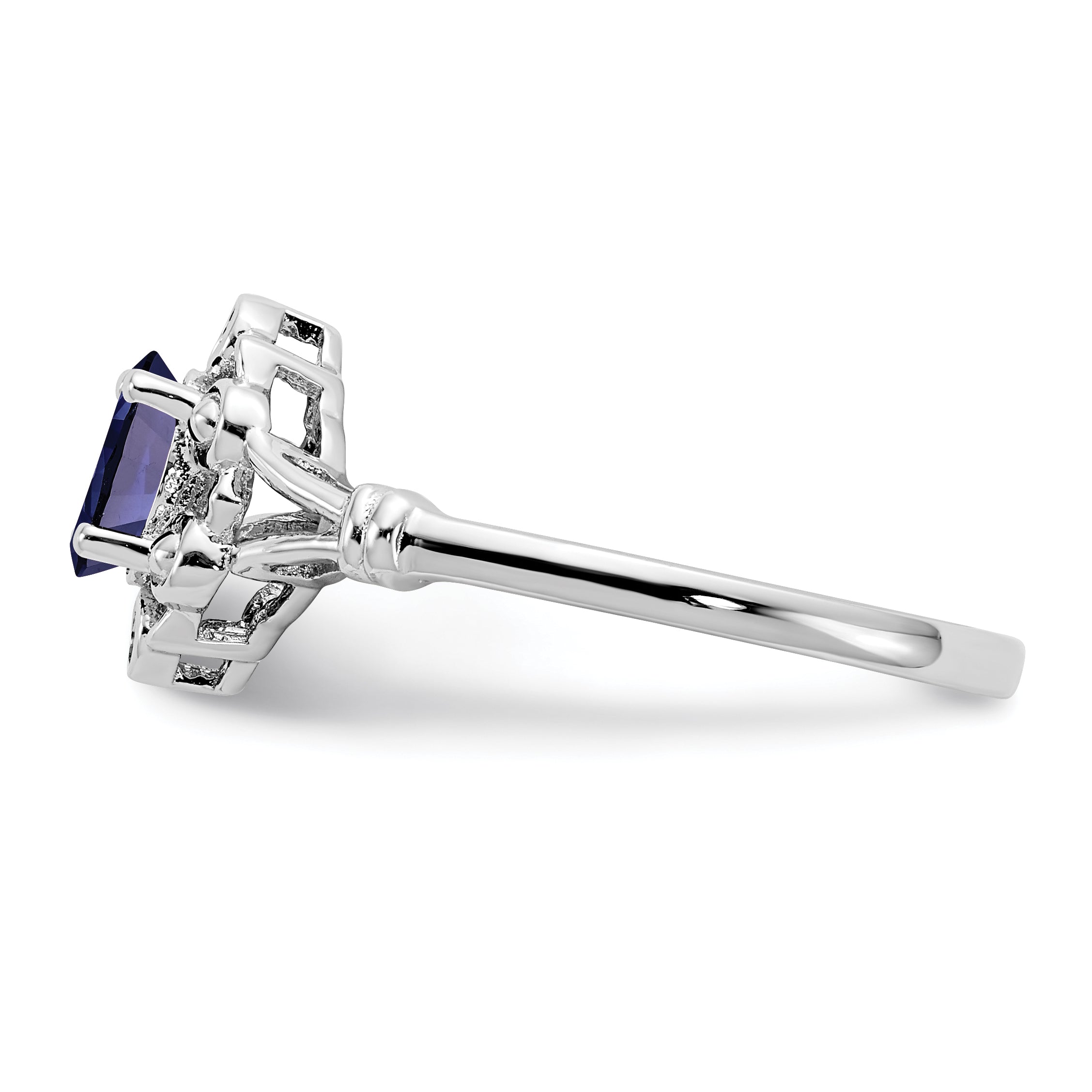 Sterling Silver Rhodium-plated Created Sapphire & Diamond Ring