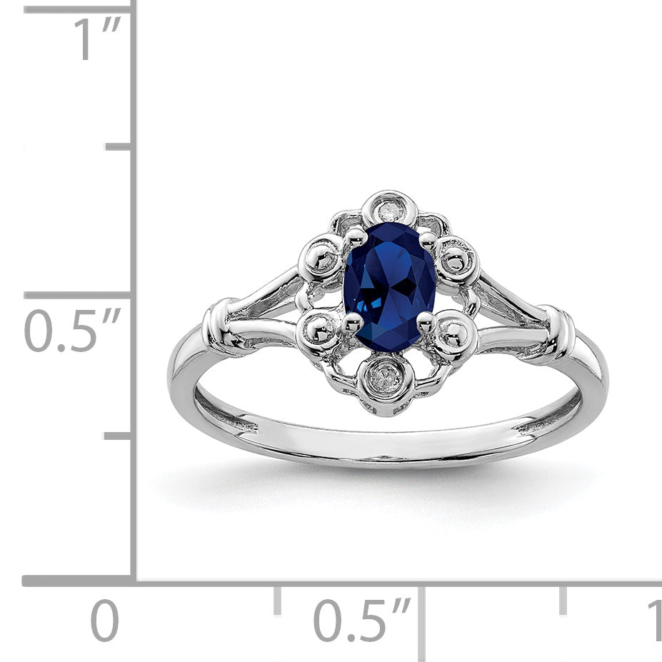 Sterling Silver Rhodium-plated Created Sapphire & Diamond Ring