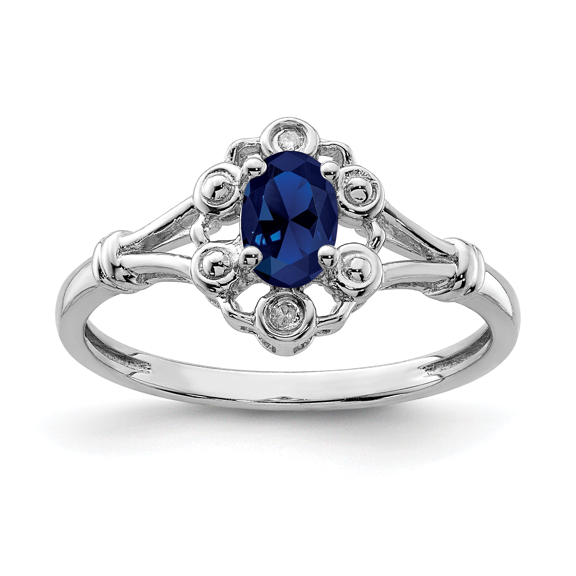 Sterling Silver Rhodium-plated Created Sapphire & Diamond Ring