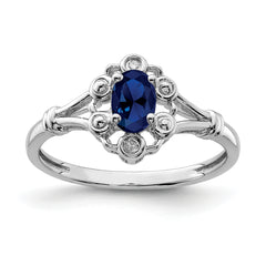 Sterling Silver Rhodium-plated Created Sapphire & Diamond Ring