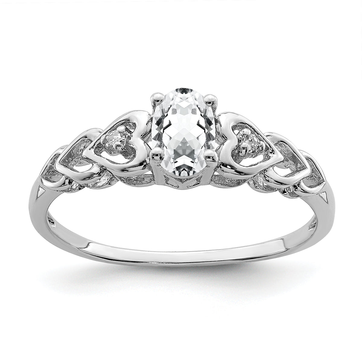 Sterling Silver Rhodium-plated White Topaz & Diamond Ring