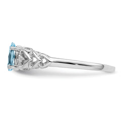 Sterling Silver Rhodium-plated Swiss Blue Topaz & Diamond Ring