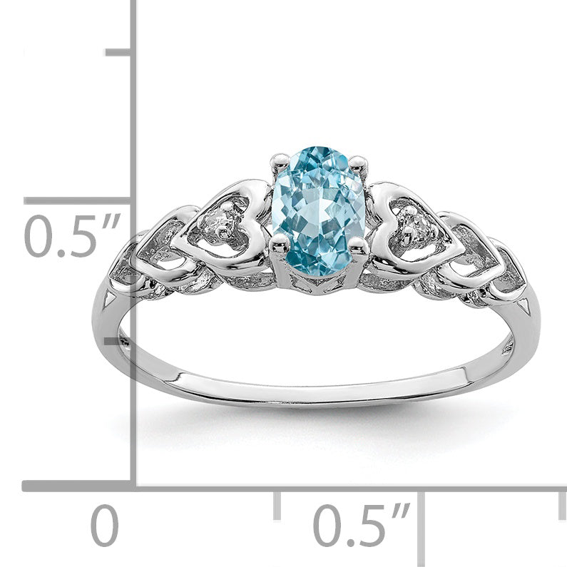 Sterling Silver Rhodium-plated Swiss Blue Topaz & Diamond Ring