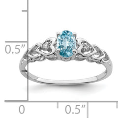 Sterling Silver Rhodium-plated Swiss Blue Topaz & Diamond Ring