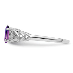 Sterling Silver Rhodium-plated Amethyst & Diamond Ring