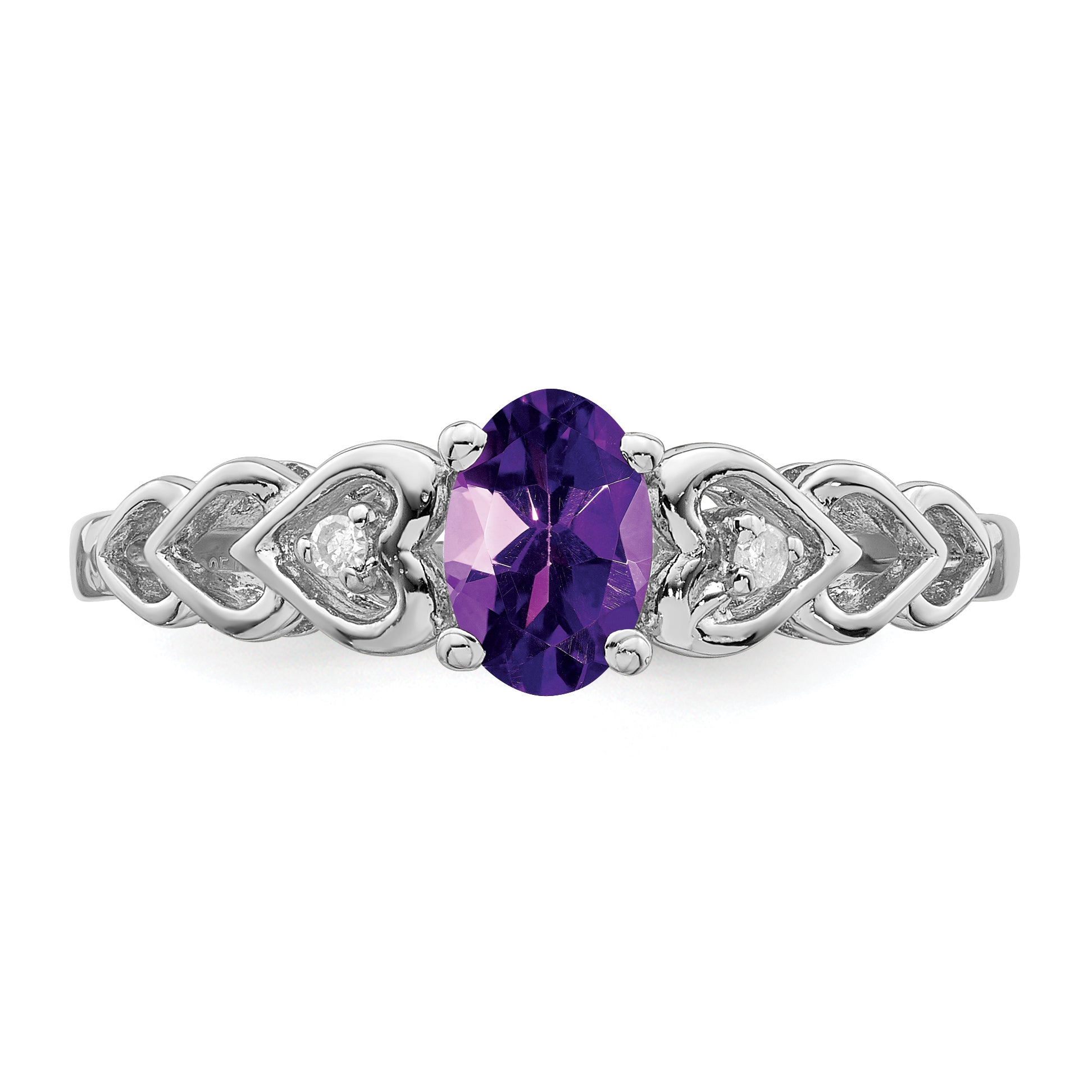 Sterling Silver Rhodium-plated Amethyst & Diamond Ring