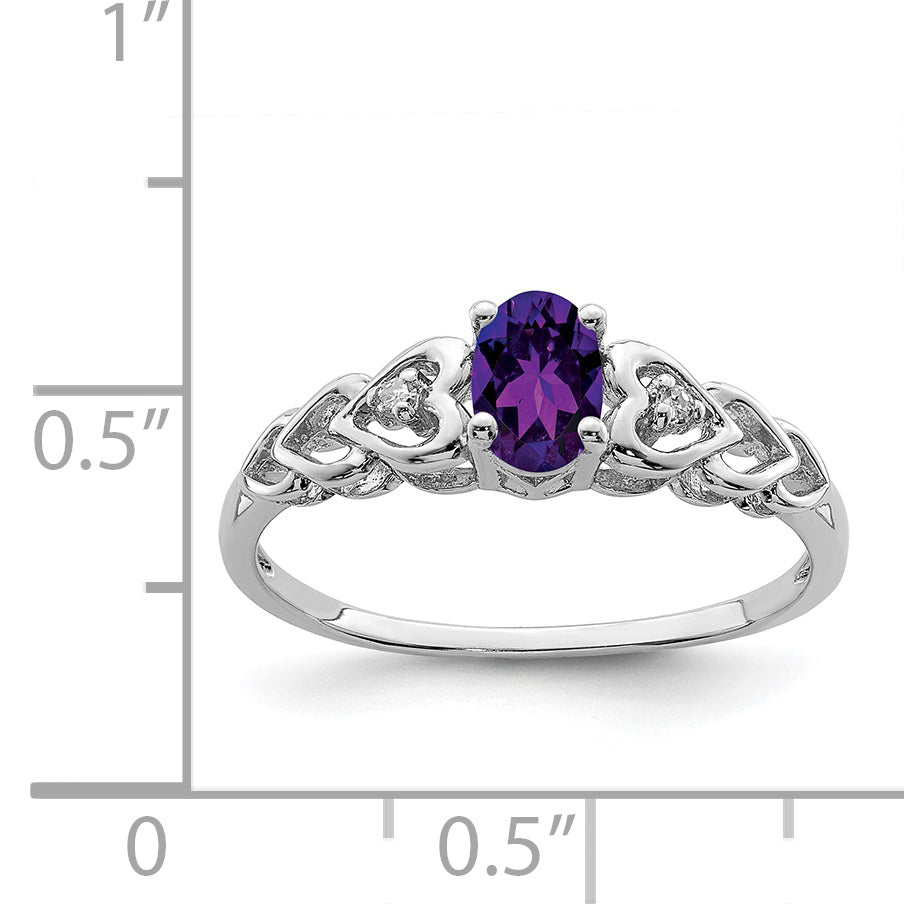 Sterling Silver Rhodium-plated Amethyst & Diamond Ring