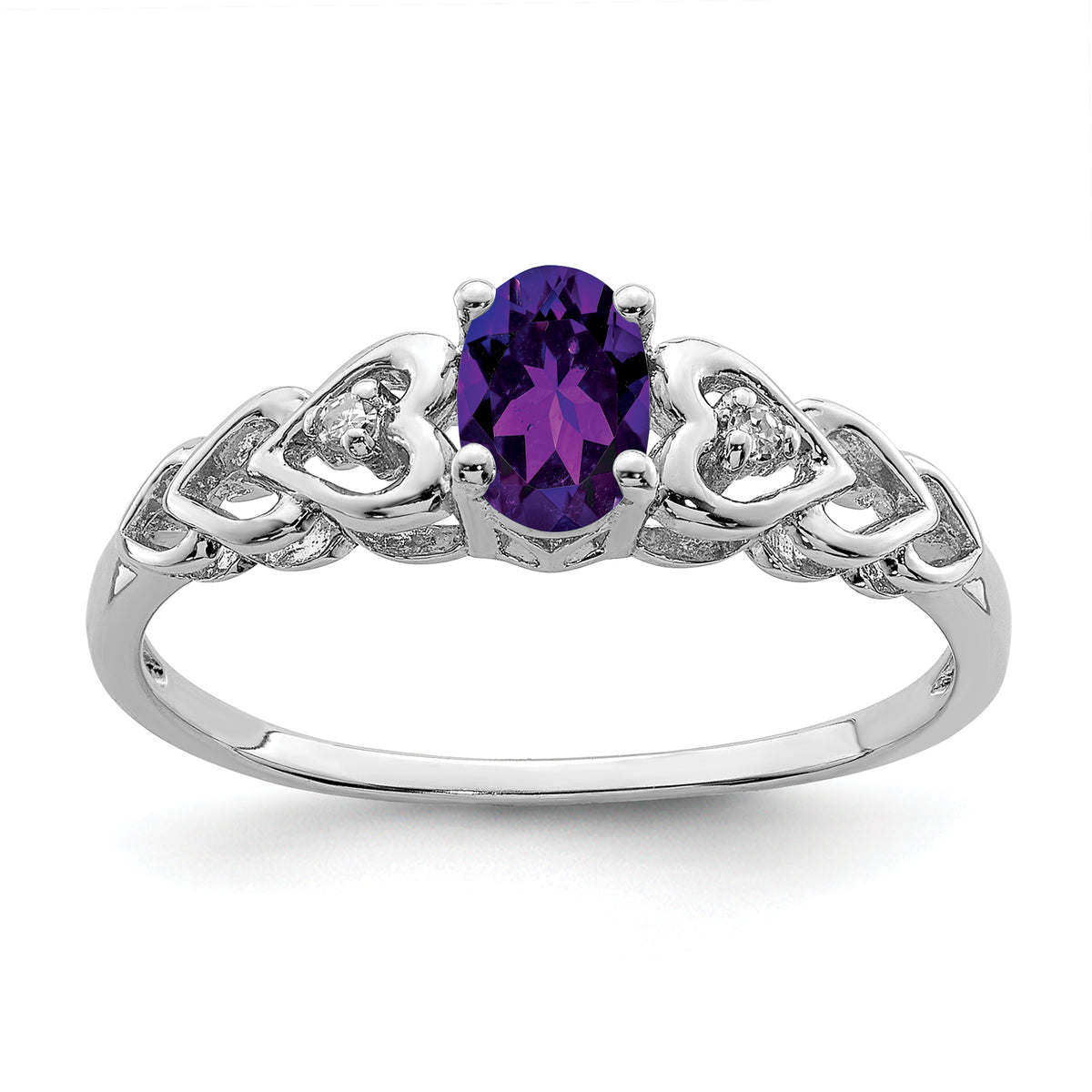 Sterling Silver Rhodium-plated Amethyst & Diamond Ring