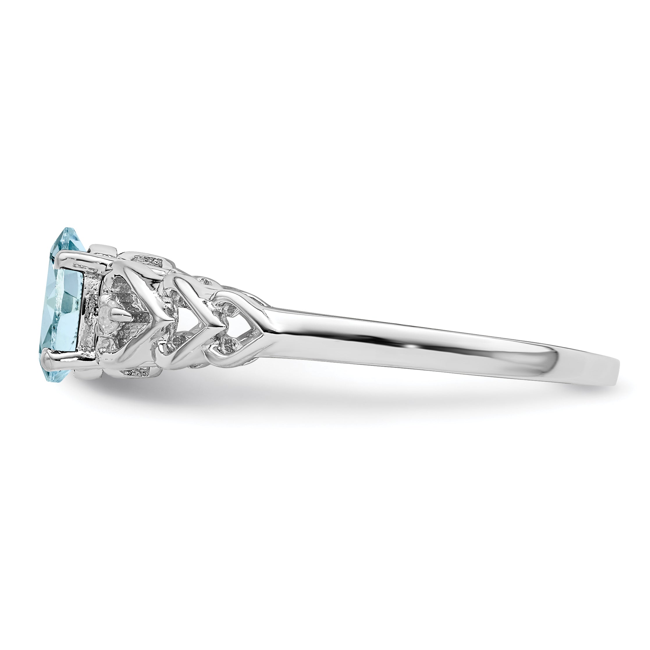 Sterling Silver Rhodium-plated Aquamarine & Diamond Ring