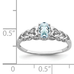 Sterling Silver Rhodium-plated Aquamarine & Diamond Ring