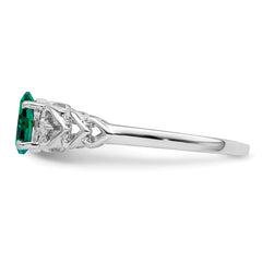 Sterling Silver Rhodium-plated Created Emerald & Diamond Ring