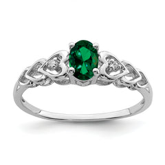 Sterling Silver Rhodium-plated Created Emerald & Diamond Ring