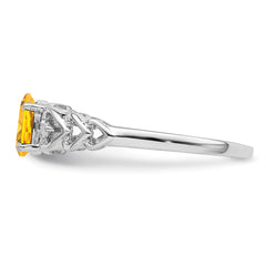 Sterling Silver Rhodium-plated Citrine & Diamond Ring