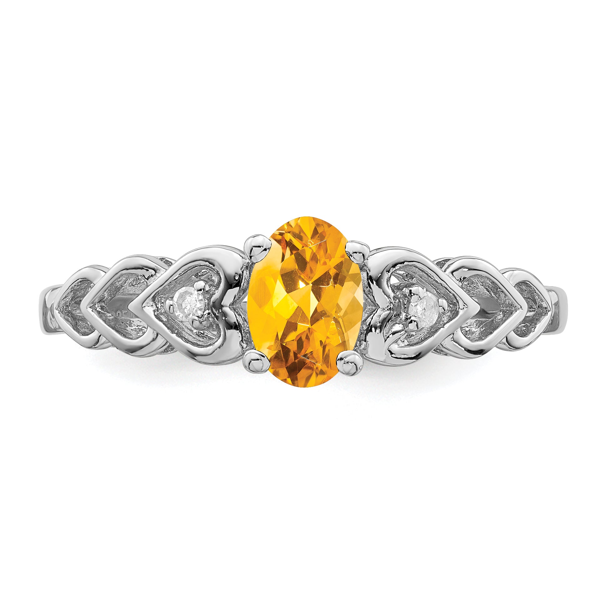 Sterling Silver Rhodium-plated Citrine & Diamond Ring