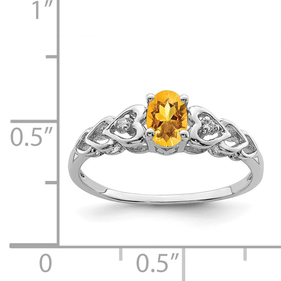 Sterling Silver Rhodium-plated Citrine & Diamond Ring