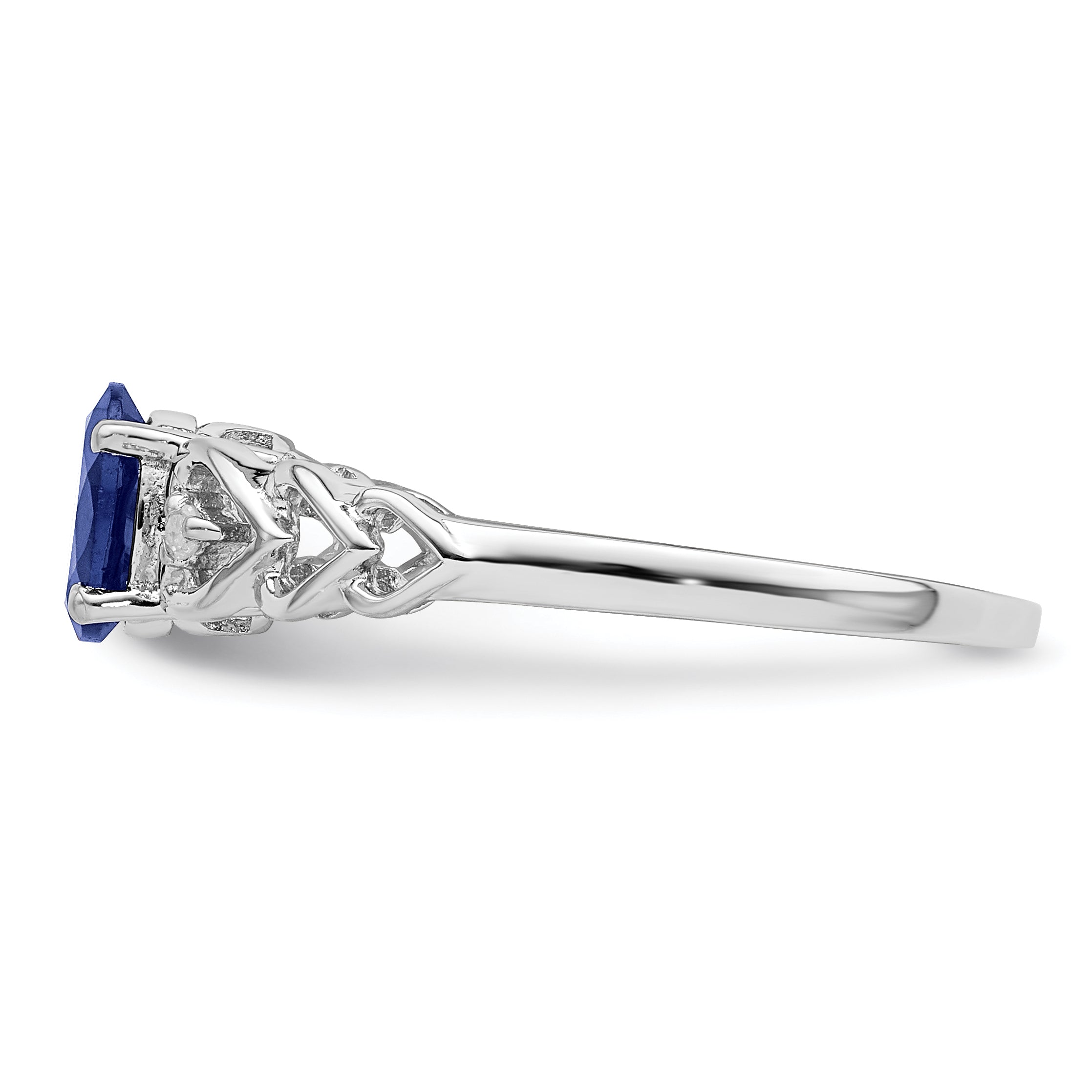 Sterling Silver Rhodium-plated Created Sapphire & Diamond Ring